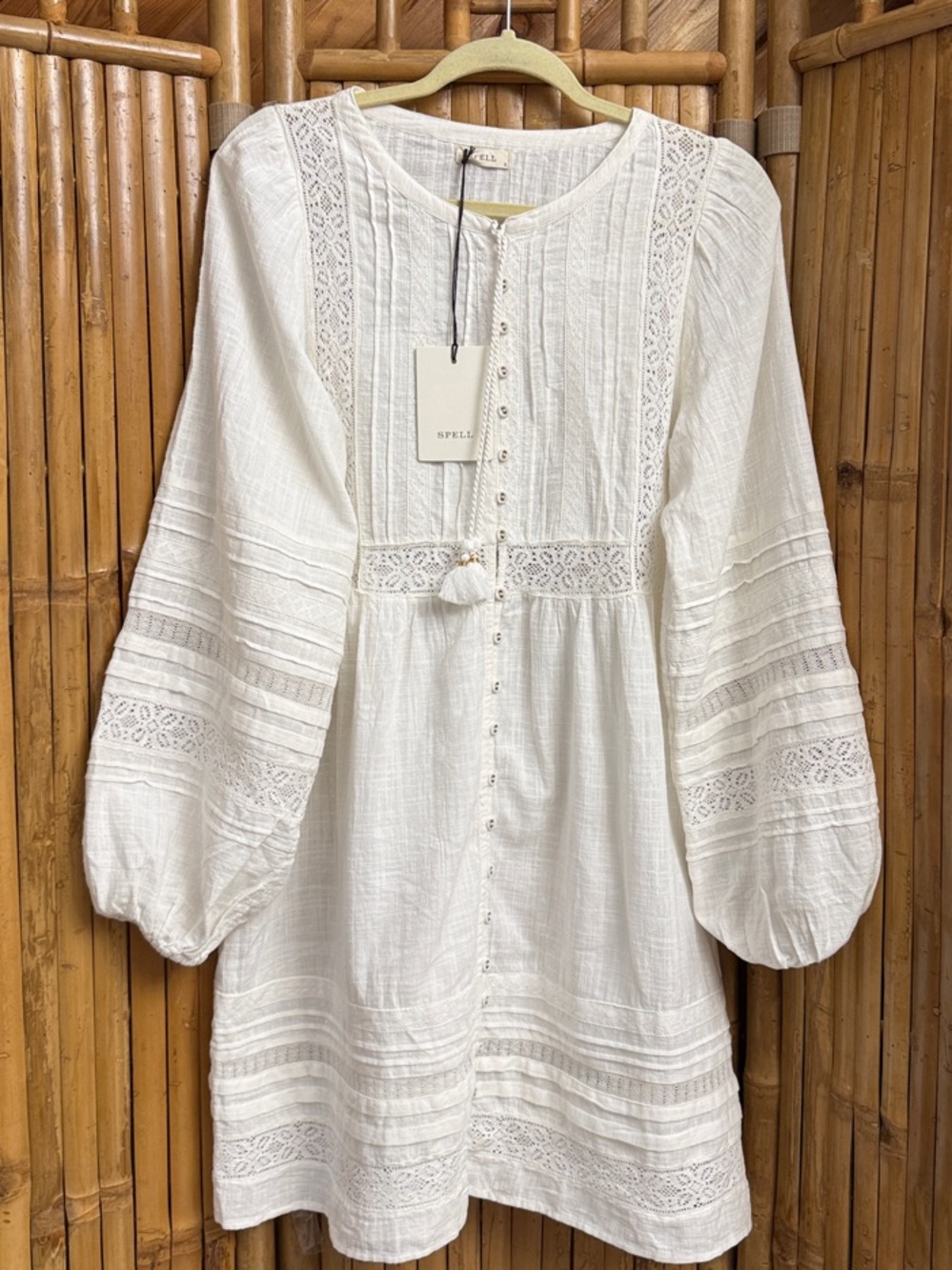 Spell White Lace-Trim Mini Dress NWT